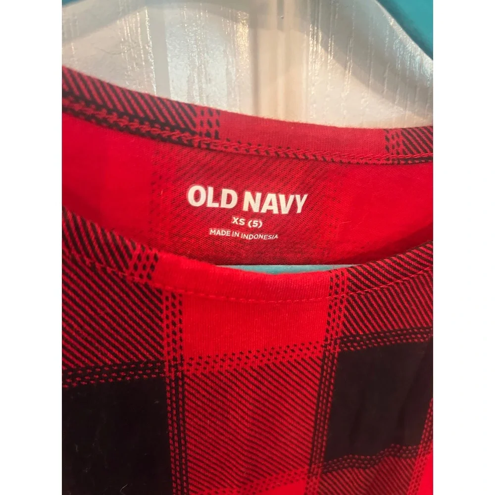 Old Navy Dress Red Black Buffalo Plaid Tiered Ruffle Cotton Holiday Kids XS 5